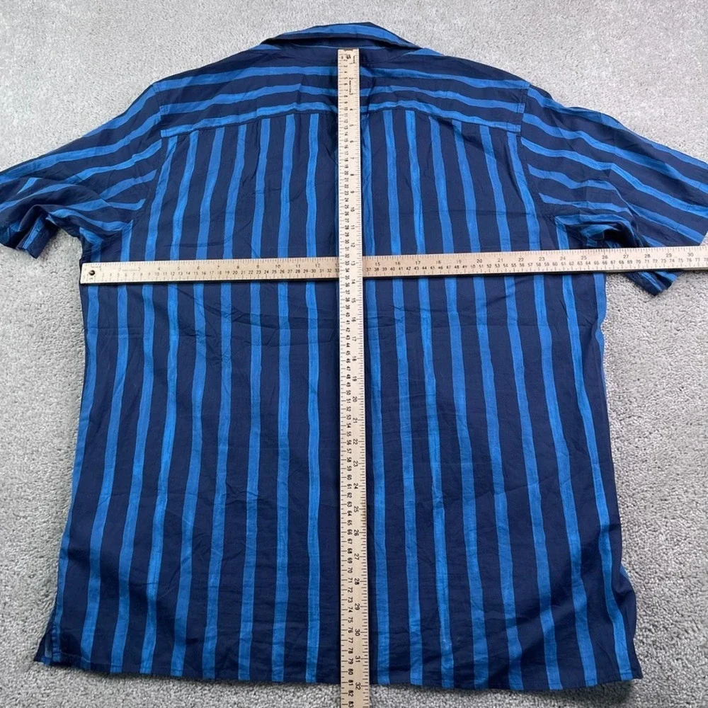 Banana Republic Shirt Mens‎ XL Blue Stripes Short Sleeve Camp Loop Collar
